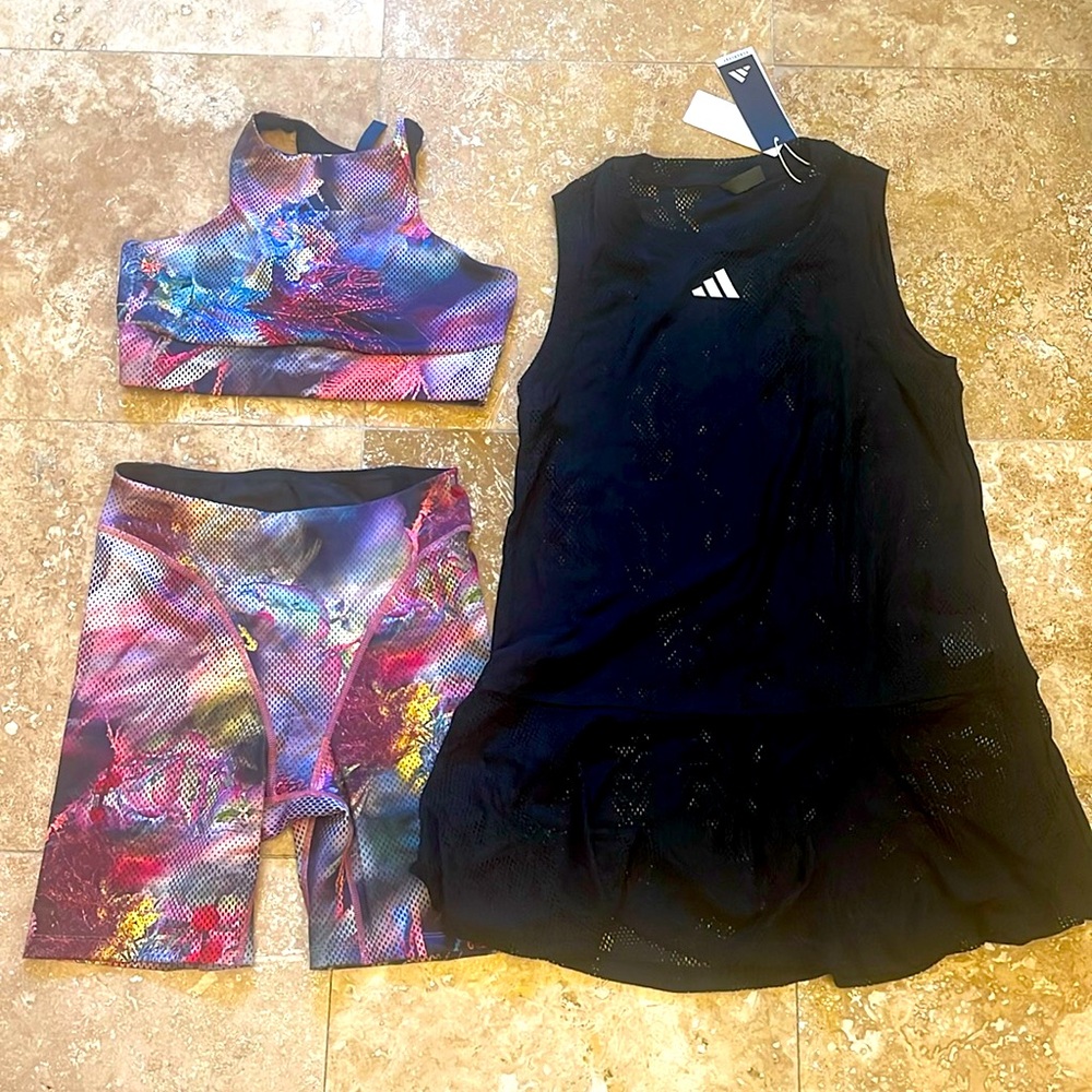 Adidas Melbourne Mesh Tennis Dress, Bra, Shorts NWT